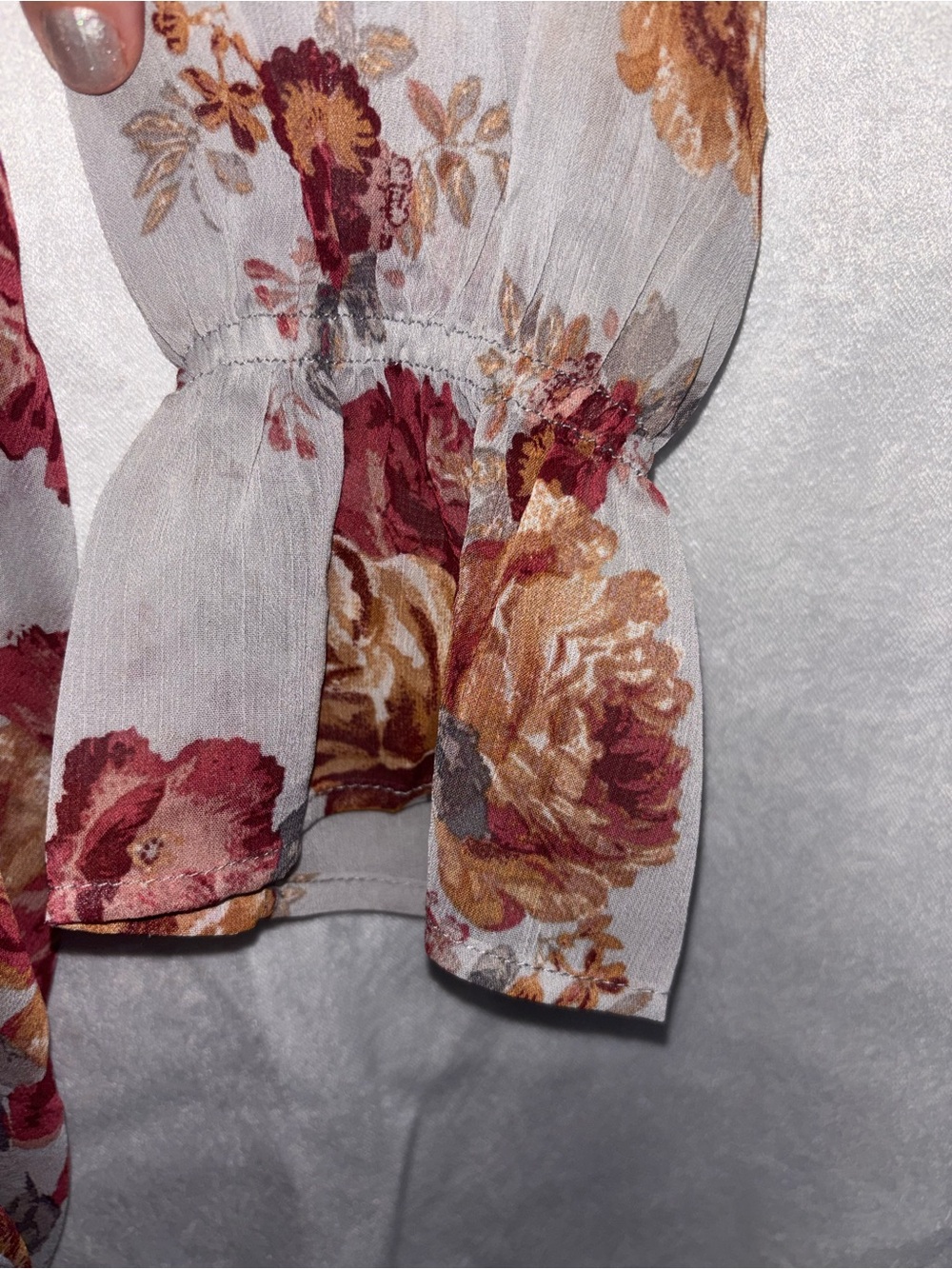 Maurices Taupe Floral Midi Dress with Rose and Burgundy Print Cottage - Picture 4 of 9
